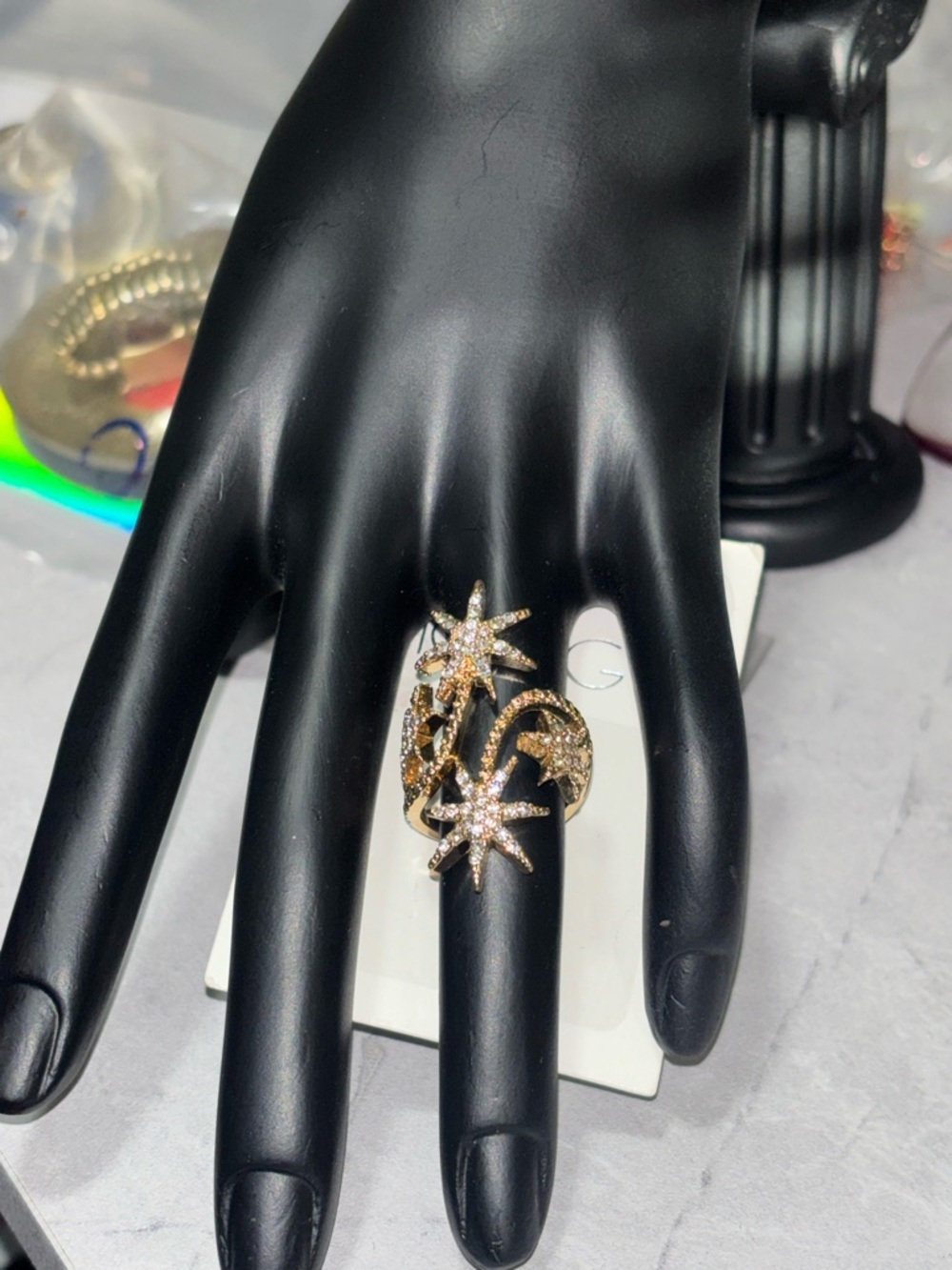 ICING Gold-tone Star Rhinestone Ring Size 8